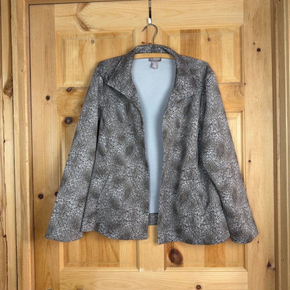 Chico's Sz 3 Animal Instincts Scuba Jacket in Shiitake Open Front Blazer Brown